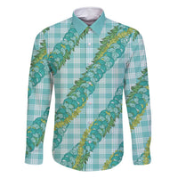 Hawaii Jade Vine Lei Family Matching Long Sleeve Bodycon Dress and Hawaiian Shirt Aloha Palaka Motif - Turquoise LT14 Dad's Shirt - Long Sleeve Turquoise - Polynesian Pride