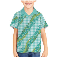 Hawaii Jade Vine Lei Family Matching Mermaid Dress and Hawaiian Shirt Aloha Palaka Motif - Turquoise LT14 Son's Shirt Turquoise - Polynesian Pride