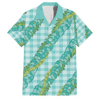 Hawaii Jade Vine Lei Family Matching Off The Shoulder Long Sleeve Dress and Hawaiian Shirt Aloha Palaka Motif - Turquoise - Polynesian Pride