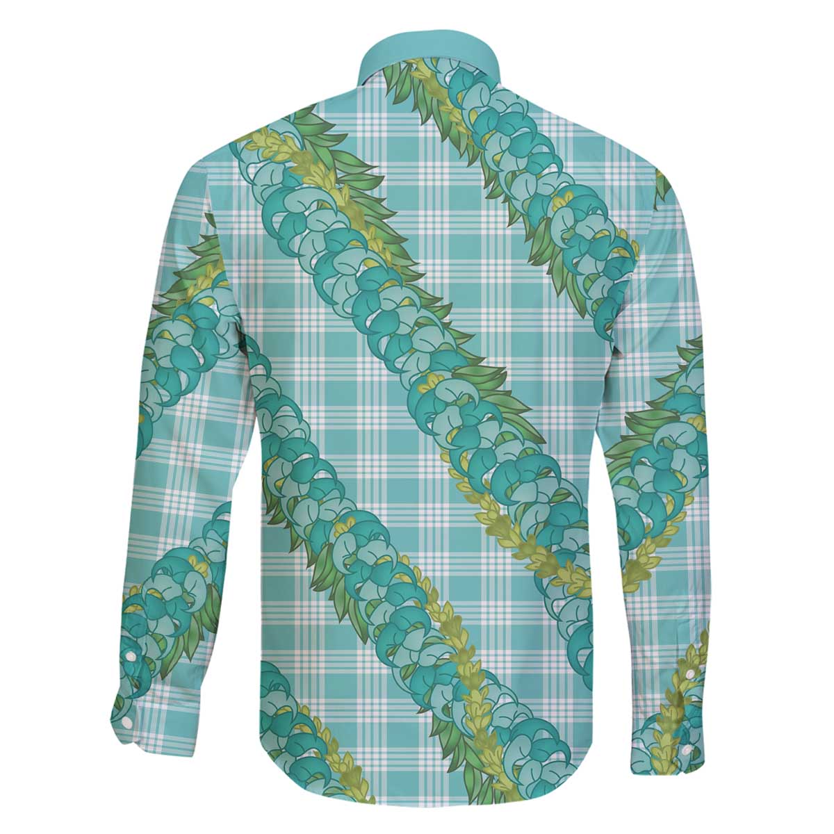 Hawaii Jade Vine Lei Family Matching Off The Shoulder Long Sleeve Dress and Hawaiian Shirt Aloha Palaka Motif - Turquoise - Polynesian Pride
