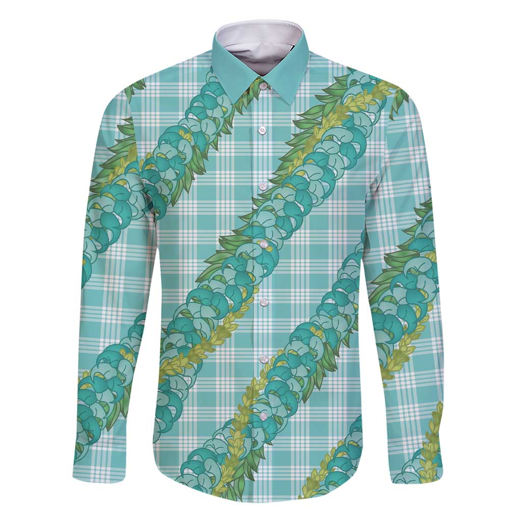 Hawaii Jade Vine Lei Family Matching Short Sleeve Bodycon Dress and Hawaiian Shirt Aloha Palaka Motif - Turquoise LT14 Dad's Shirt - Long Sleeve Turquoise - Polynesian Pride
