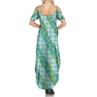 Hawaii Jade Vine Lei Family Matching Summer Maxi Dress and Hawaiian Shirt Aloha Palaka Motif - Turquoise - Polynesian Pride