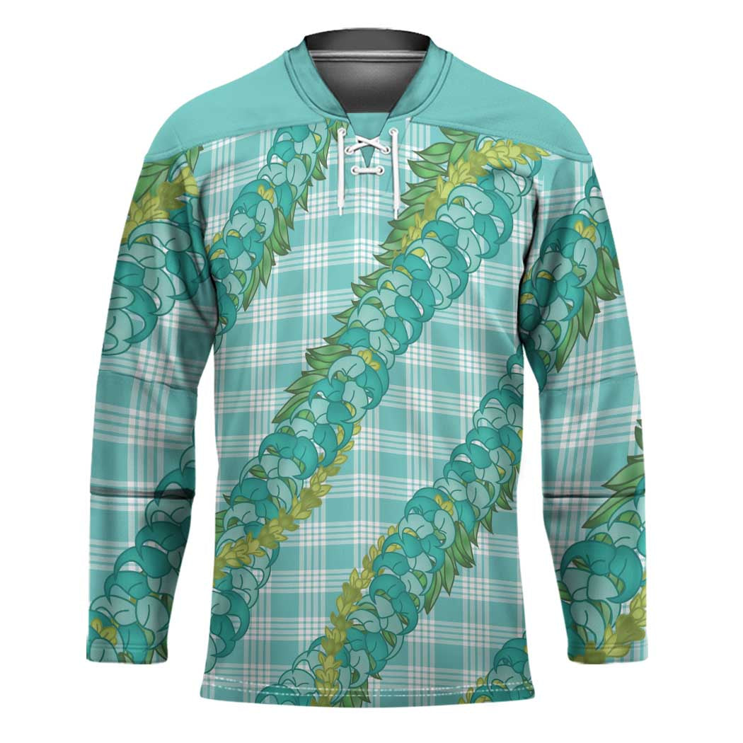 Hawaii Jade Vine Lei Hockey Jersey Aloha Palaka Motif - Turquoise - Polynesian Pride