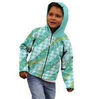 Hawaii Jade Vine Lei Kid Hoodie Aloha Palaka Motif - Turquoise - Polynesian Pride