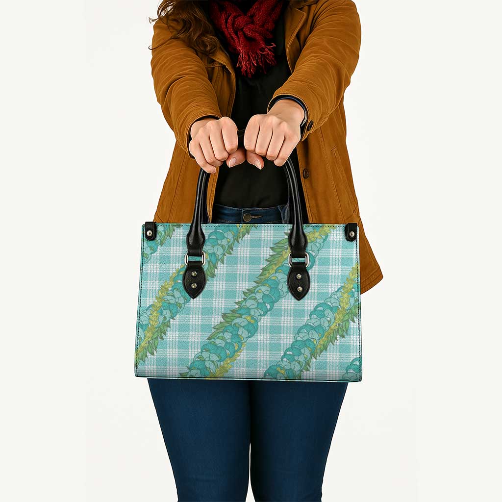 Hawaii Jade Vine Lei Leather Bag Aloha Palaka Motif - Turquoise - Polynesian Pride