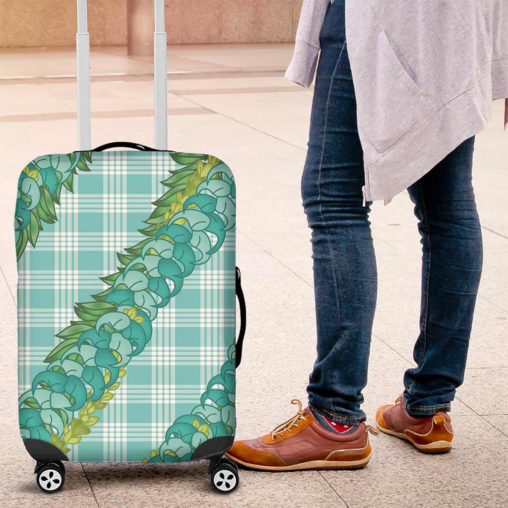 Hawaii Jade Vine Lei Luggage Cover Aloha Palaka Motif - Turquoise - Polynesian Pride
