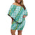 Hawaii Jade Vine Lei Off Shoulder Short Dress Aloha Palaka Motif - Turquoise - Polynesian Pride