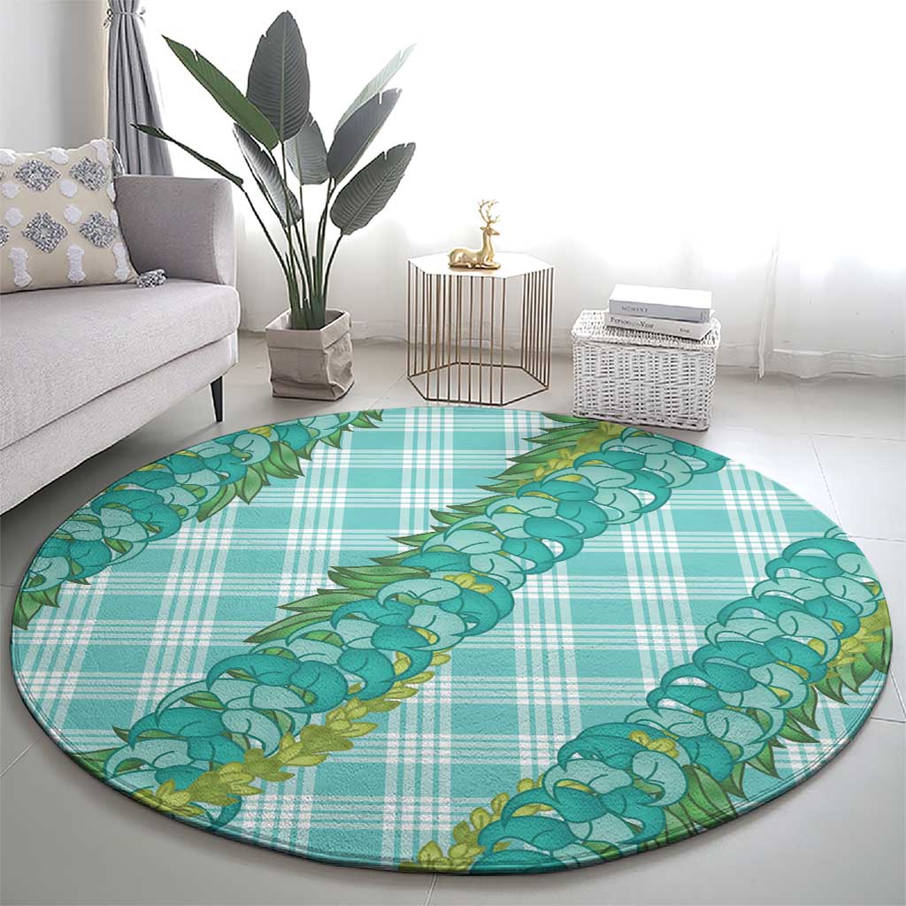 Hawaii Jade Vine Lei Round Carpet Aloha Palaka Motif - Turquoise - Polynesian Pride