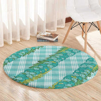 Hawaii Jade Vine Lei Round Carpet Aloha Palaka Motif - Turquoise - Polynesian Pride