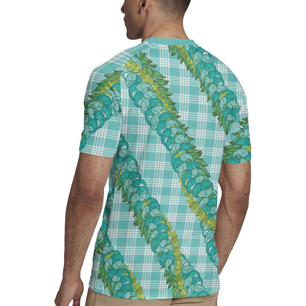 Hawaii Jade Vine Lei Rugby Jersey Aloha Palaka Motif - Turquoise - Polynesian Pride