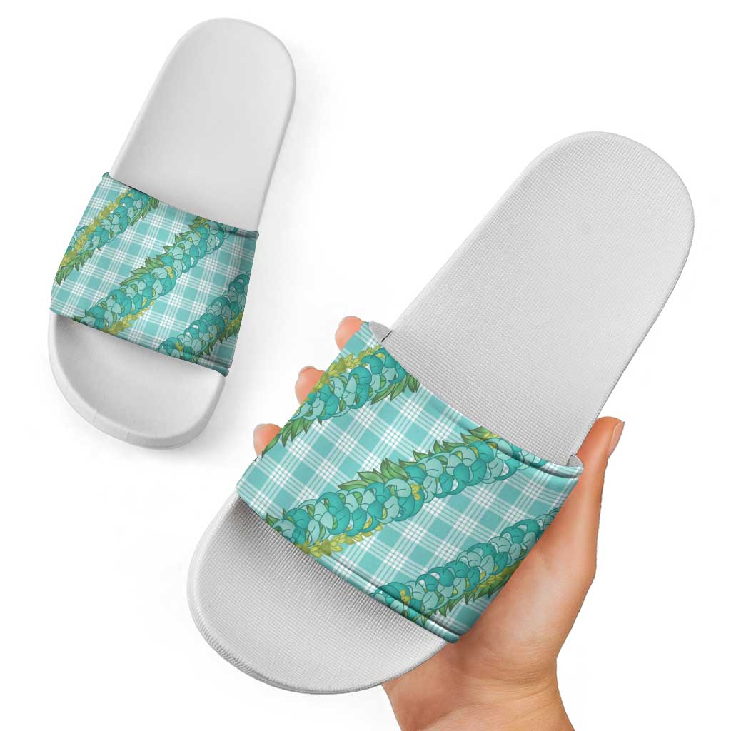 Hawaii Jade Vine Lei Slide Sandals Aloha Palaka Motif - Turquoise - Polynesian Pride