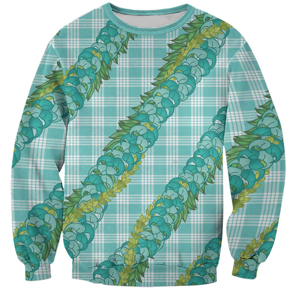 Hawaii Jade Vine Lei Sweatshirt Aloha Palaka Motif - Turquoise LT14 Unisex Turquoise - Polynesian Pride