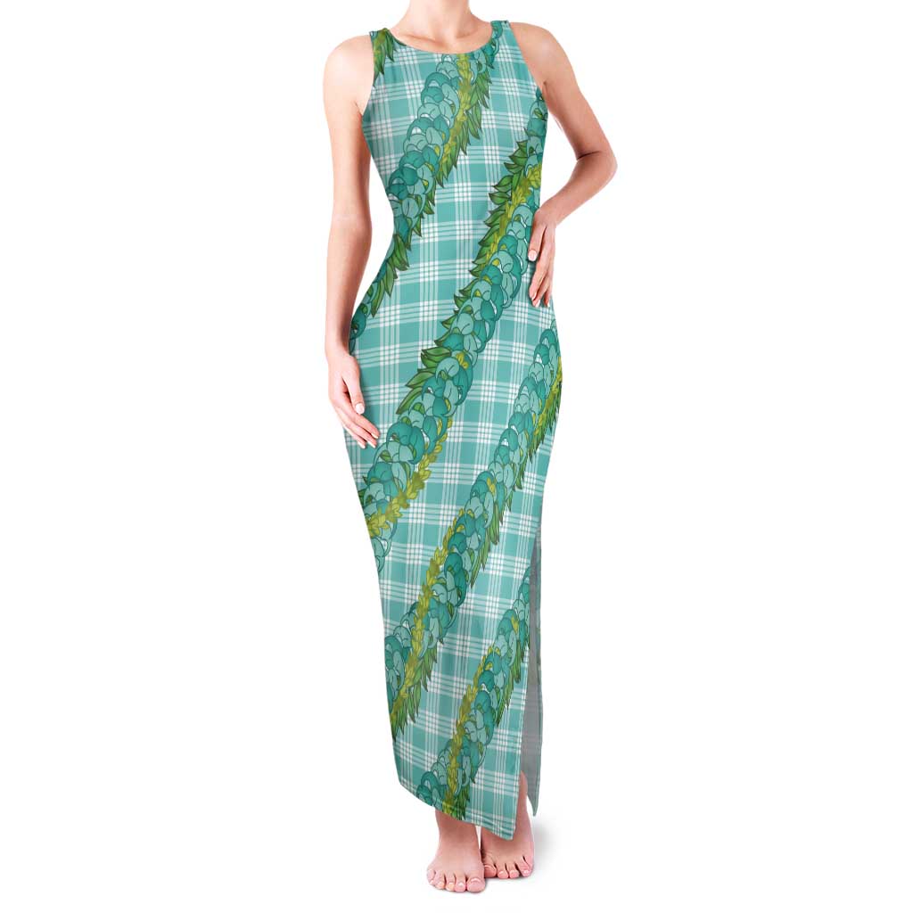Hawaii Jade Vine Lei Tank Maxi Dress Aloha Palaka Motif - Turquoise - Polynesian Pride