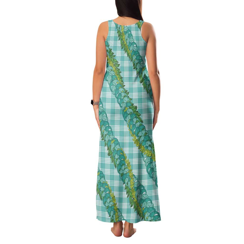 Hawaii Jade Vine Lei Tank Maxi Dress Aloha Palaka Motif - Turquoise - Polynesian Pride