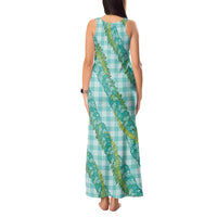 Hawaii Jade Vine Lei Tank Maxi Dress Aloha Palaka Motif - Turquoise - Polynesian Pride