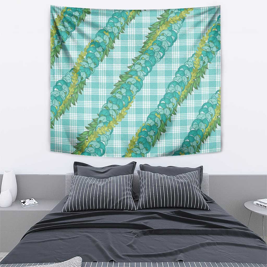 Hawaii Jade Vine Lei Tapestry Aloha Palaka Motif - Turquoise - Polynesian Pride