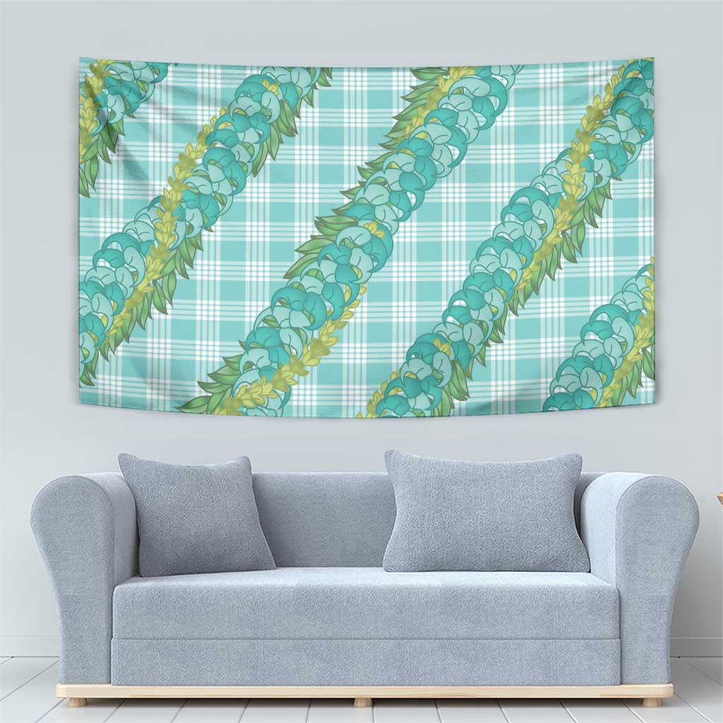 Hawaii Jade Vine Lei Tapestry Aloha Palaka Motif - Turquoise - Polynesian Pride