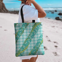 Hawaii Jade Vine Lei Tote Bag Aloha Palaka Motif - Turquoise - Polynesian Pride