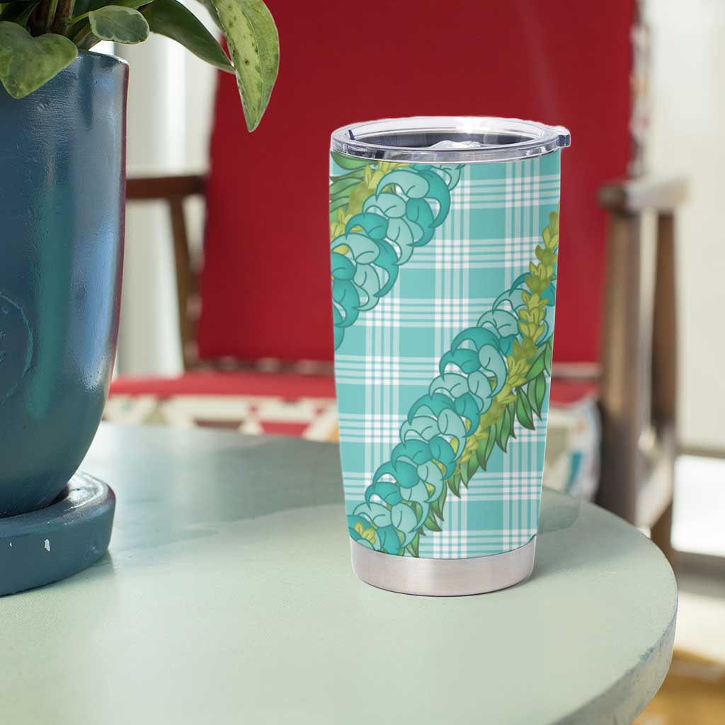 Hawaii Jade Vine Lei Tumbler Cup Aloha Palaka Motif - Turquoise - Polynesian Pride