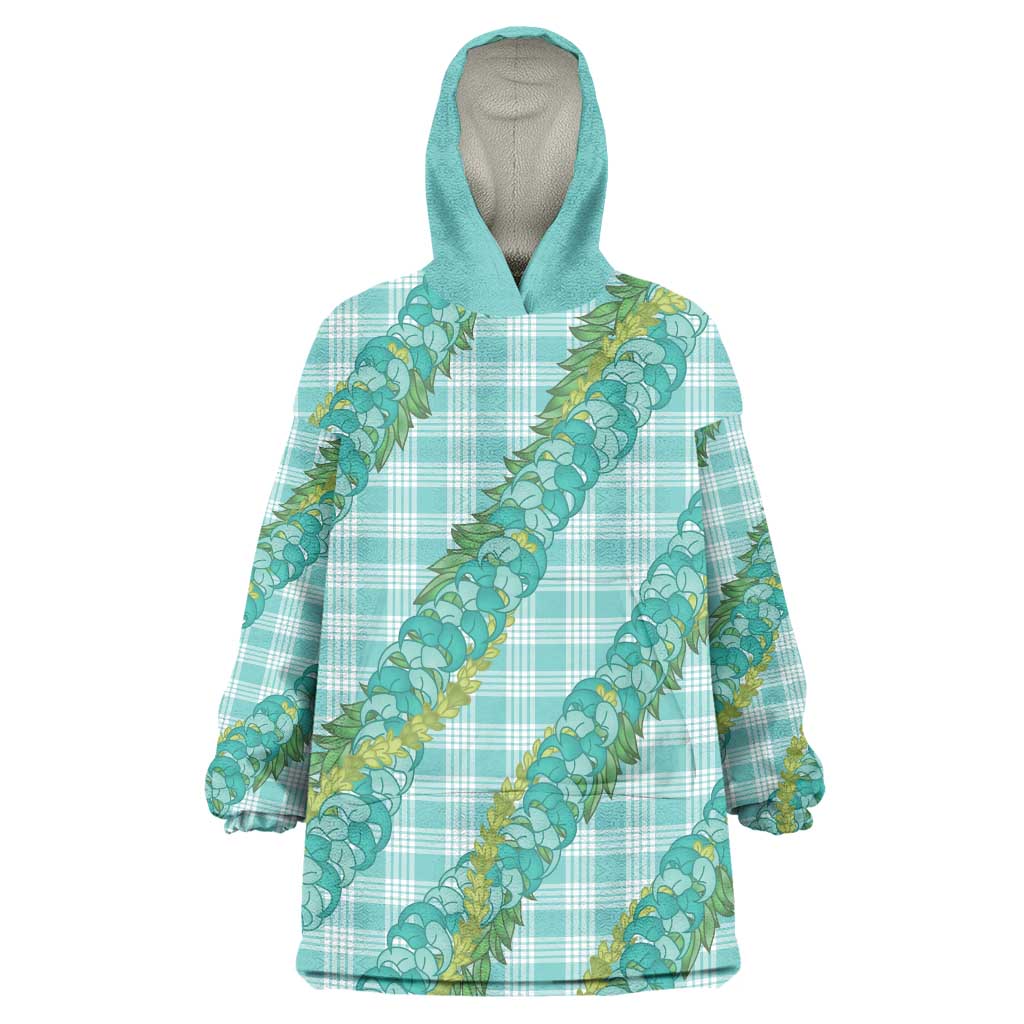 Hawaii Jade Vine Lei Wearable Blanket Hoodie Aloha Palaka Motif - Turquoise - Polynesian Pride