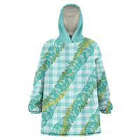 Hawaii Jade Vine Lei Wearable Blanket Hoodie Aloha Palaka Motif - Turquoise - Polynesian Pride