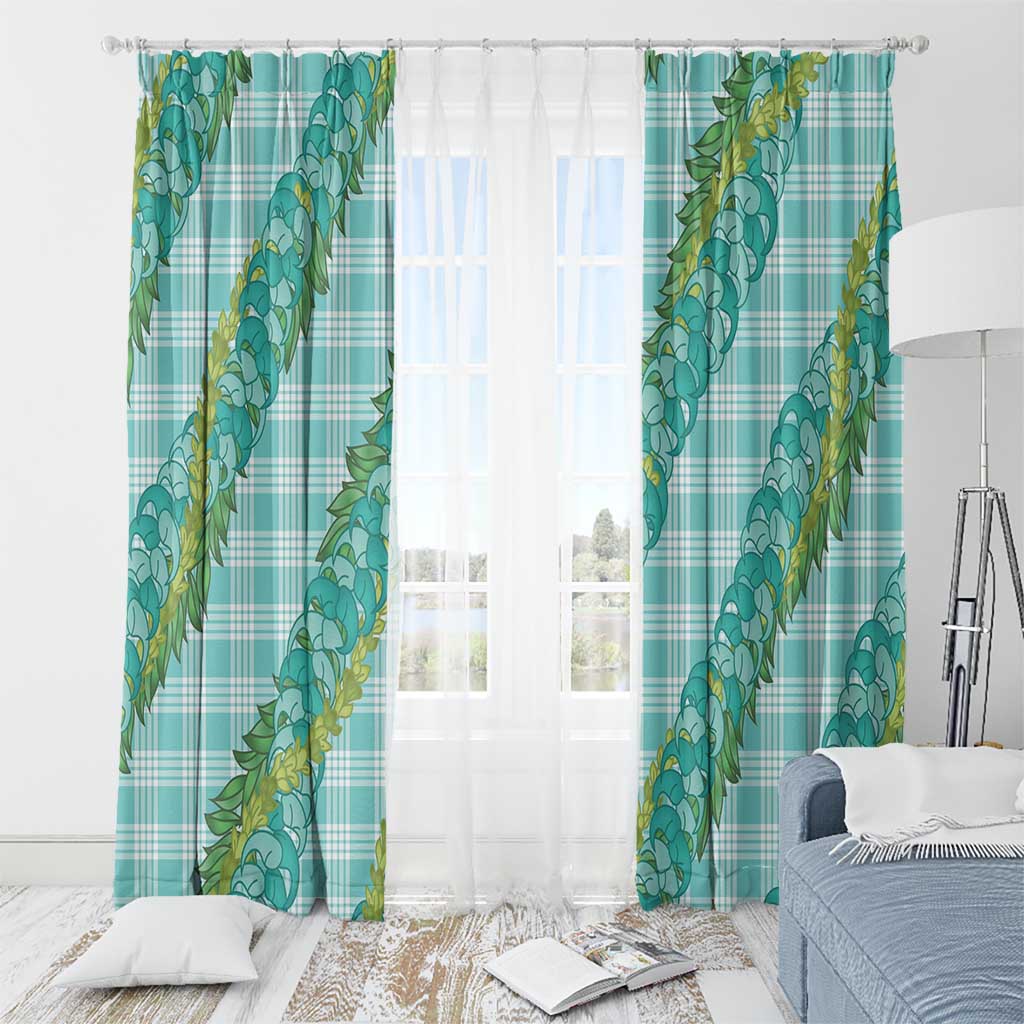 Hawaii Jade Vine Lei Window Curtain Aloha Palaka Motif - Turquoise - Polynesian Pride