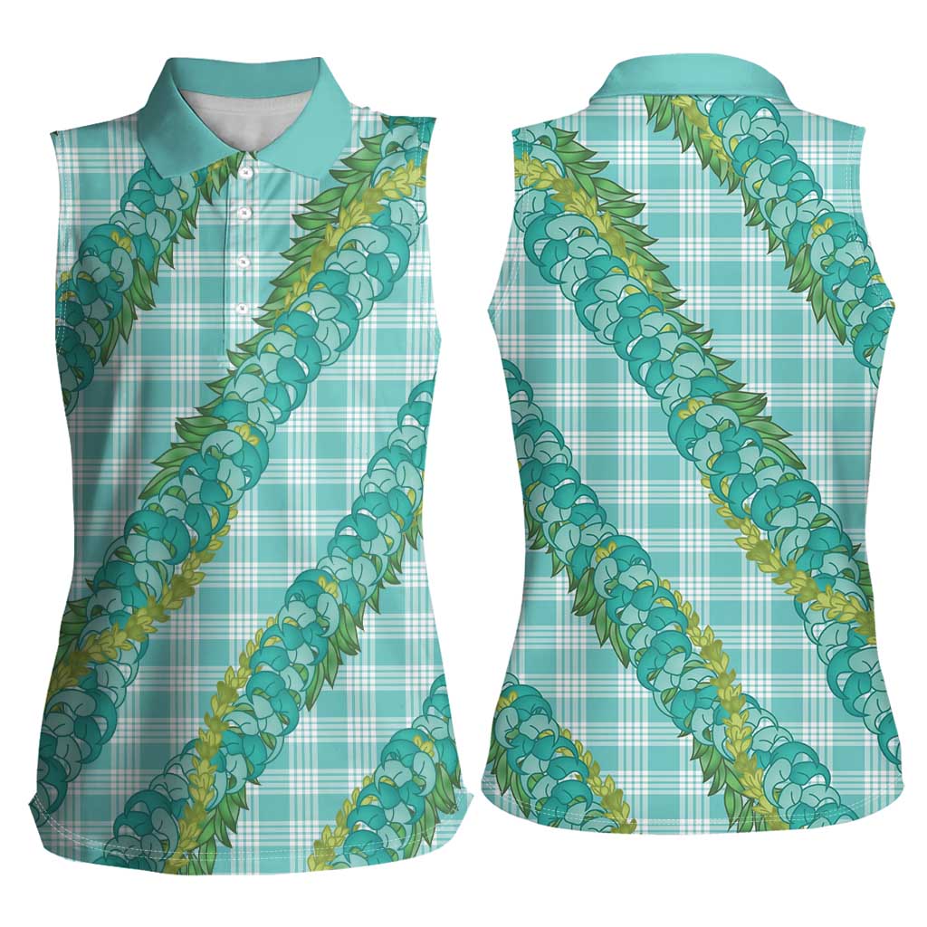 Hawaii Jade Vine Lei Women Sleeveless Polo Shirt Aloha Palaka Motif - Turquoise - Polynesian Pride