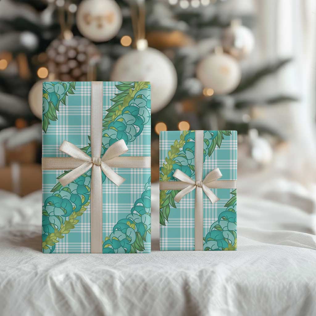 Hawaii Jade Vine Lei Wrapping Paper Aloha Palaka Motif - Turquoise - Polynesian Pride