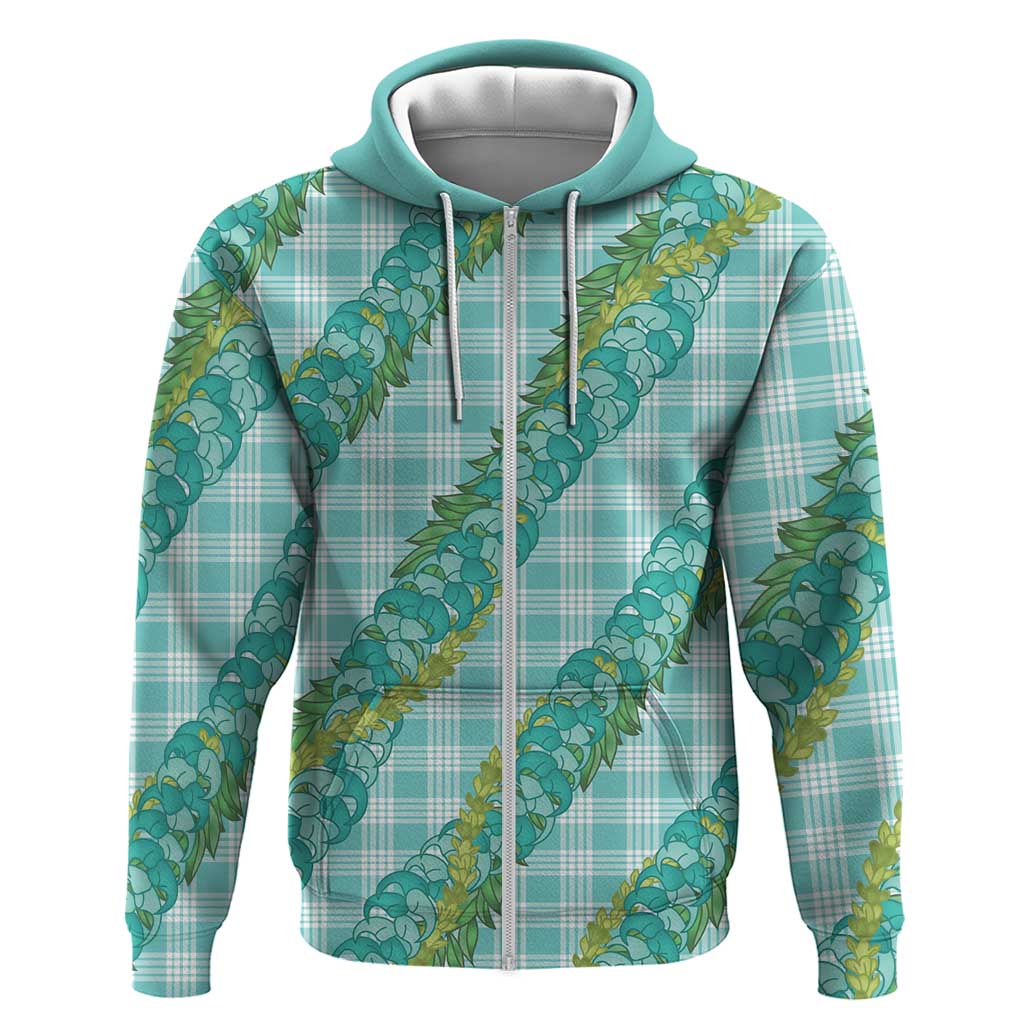 Hawaii Jade Vine Lei Zip Hoodie Aloha Palaka Motif - Turquoise - Polynesian Pride