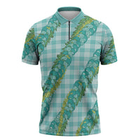 Hawaii Jade Vine Lei Zipper Polo Shirt Aloha Palaka Motif - Turquoise - Polynesian Pride