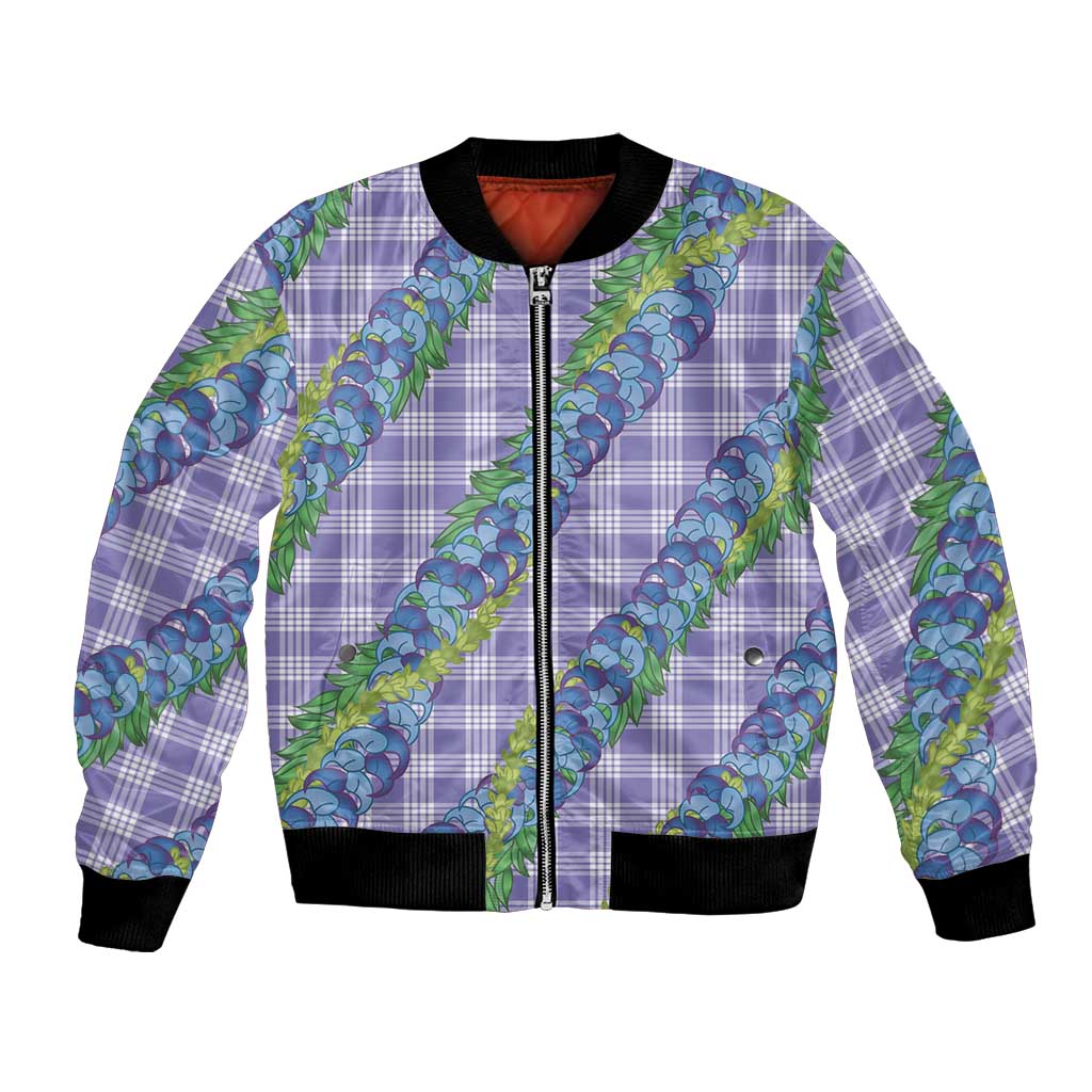 Hawaii Jade Vine Lei Bomber Jacket Aloha Palaka Motif - Purple - Polynesian Pride