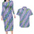 Hawaii Jade Vine Lei Couples Matching Long Sleeve Bodycon Dress and Hawaiian Shirt Aloha Palaka Motif - Purple - Polynesian Pride