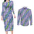 Hawaii Jade Vine Lei Couples Matching Long Sleeve Bodycon Dress and Long Sleeve Button Shirt Aloha Palaka Motif - Purple - Polynesian Pride