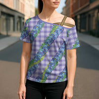 Hawaii Jade Vine Lei Cross Shoulder Shirt Aloha Palaka Motif - Purple - Polynesian Pride