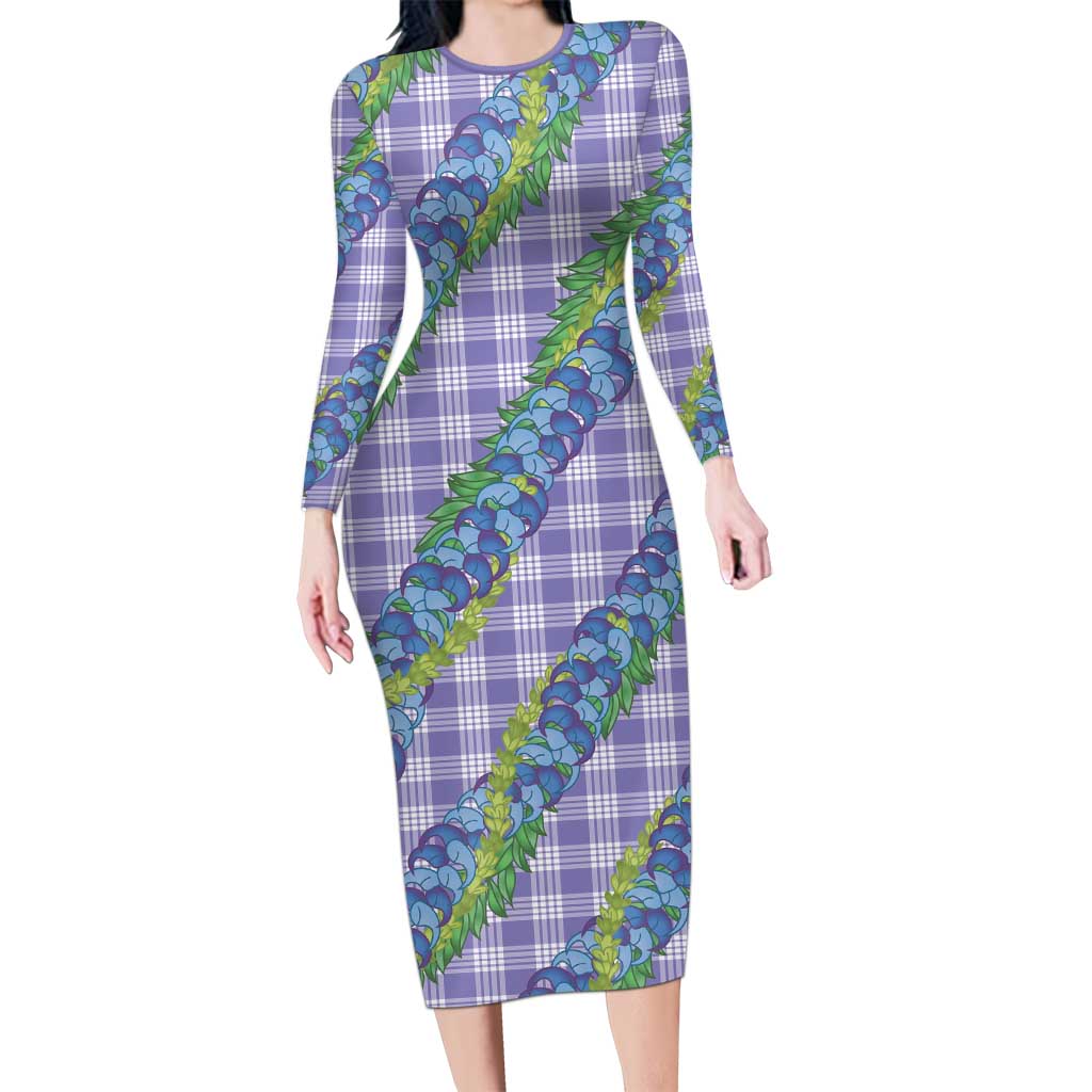 Hawaii Jade Vine Lei Family Matching Long Sleeve Bodycon Dress and Hawaiian Shirt Aloha Palaka Motif - Purple LT14 Mom's Dress Purple - Polynesian Pride