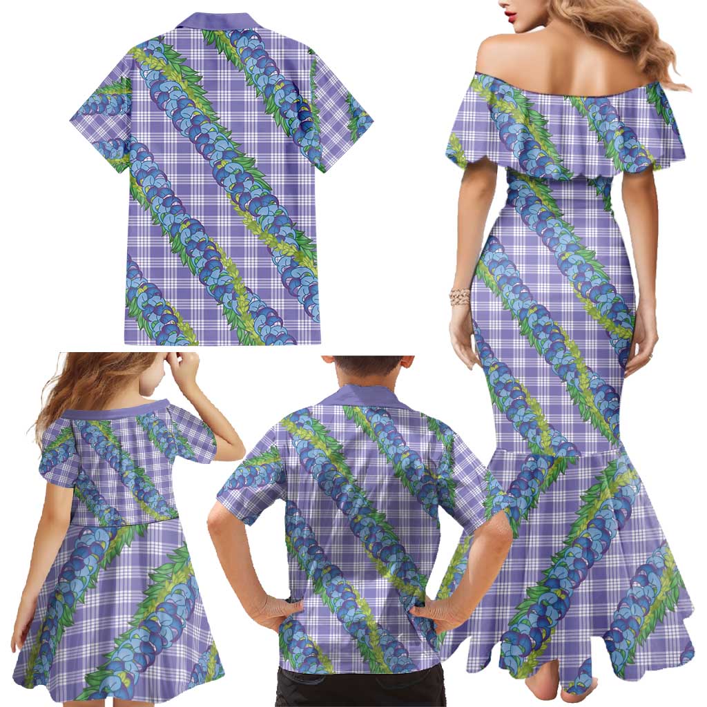 Hawaii Jade Vine Lei Family Matching Mermaid Dress and Hawaiian Shirt Aloha Palaka Motif - Purple LT14 - Polynesian Pride