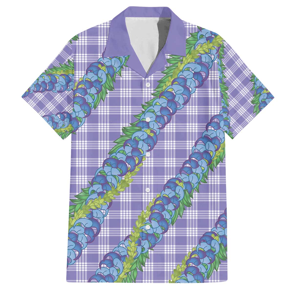 Hawaii Jade Vine Lei Family Matching Off The Shoulder Long Sleeve Dress and Hawaiian Shirt Aloha Palaka Motif - Purple - Polynesian Pride