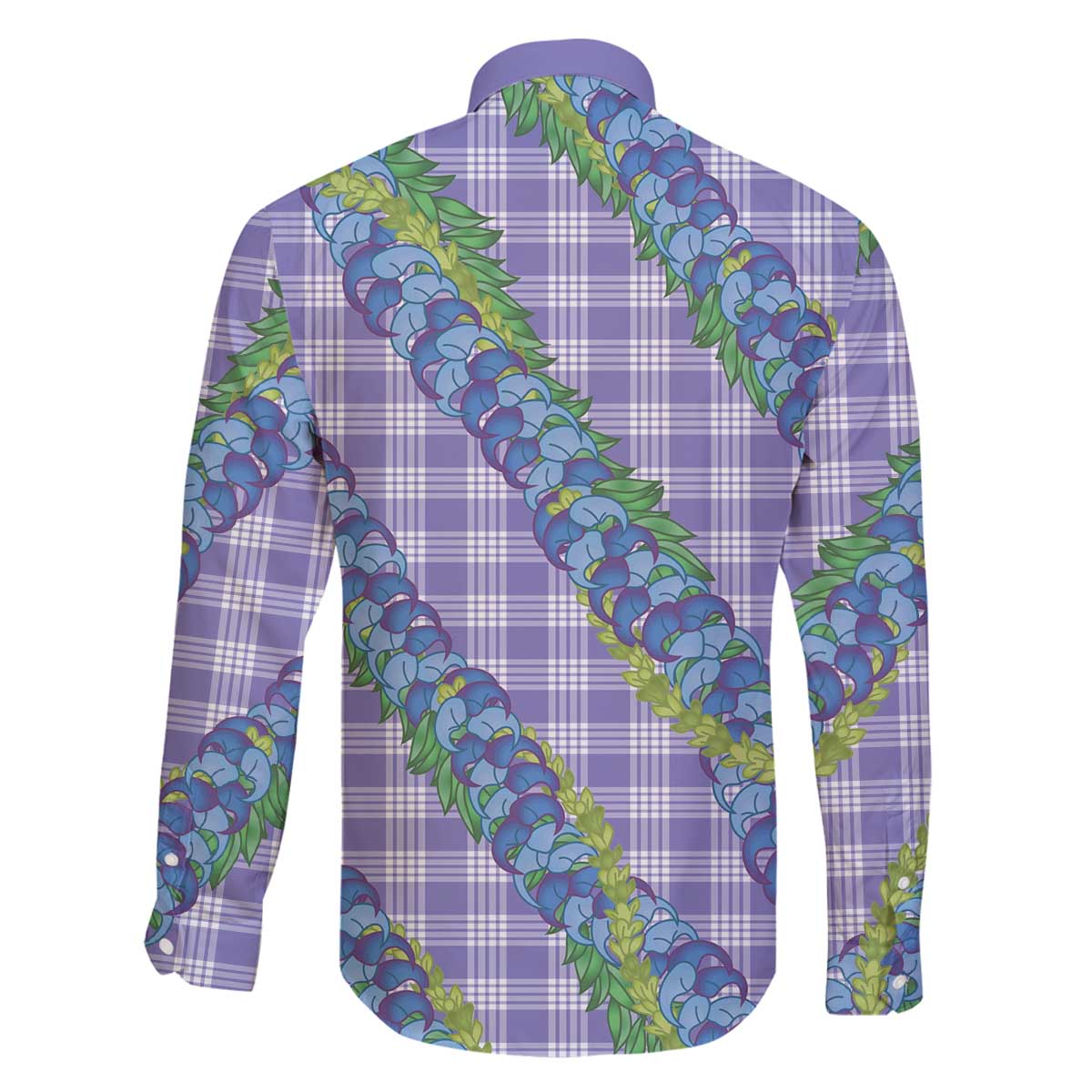 Hawaii Jade Vine Lei Family Matching Off The Shoulder Long Sleeve Dress and Hawaiian Shirt Aloha Palaka Motif - Purple - Polynesian Pride