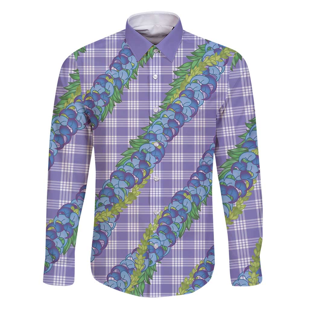 Hawaii Jade Vine Lei Family Matching Puletasi and Hawaiian Shirt Aloha Palaka Motif - Purple LT14 Dad's Shirt - Long Sleeve Purple - Polynesian Pride