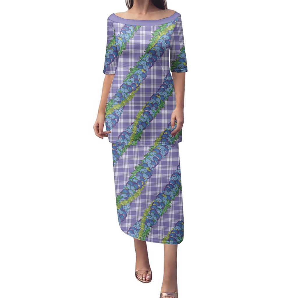 Hawaii Jade Vine Lei Family Matching Puletasi and Hawaiian Shirt Aloha Palaka Motif - Purple LT14 Mom's Dress Purple - Polynesian Pride