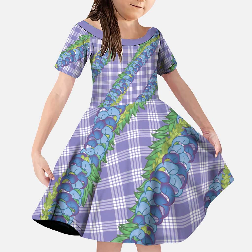 Hawaii Jade Vine Lei Family Matching Short Sleeve Bodycon Dress and Hawaiian Shirt Aloha Palaka Motif - Purple LT14 Daughter's Dress Purple - Polynesian Pride