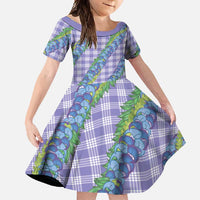 Hawaii Jade Vine Lei Family Matching Short Sleeve Bodycon Dress and Hawaiian Shirt Aloha Palaka Motif - Purple LT14 Daughter's Dress Purple - Polynesian Pride