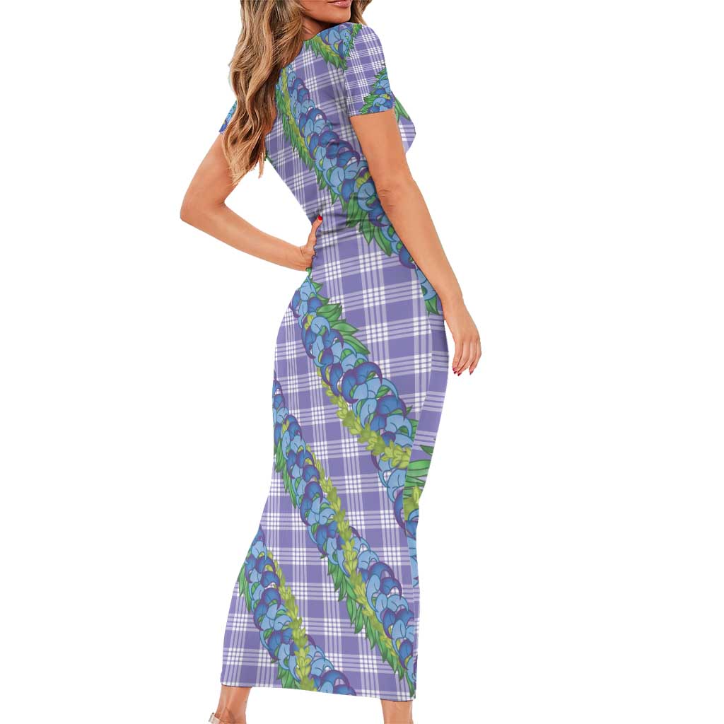 Hawaii Jade Vine Lei Family Matching Short Sleeve Bodycon Dress and Hawaiian Shirt Aloha Palaka Motif - Purple LT14 - Polynesian Pride