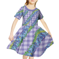 Hawaii Jade Vine Lei Kid Short Sleeve Dress Aloha Palaka Motif - Purple - Polynesian Pride
