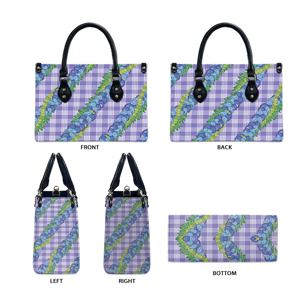 Hawaii Jade Vine Lei Leather Bag Aloha Palaka Motif - Purple - Polynesian Pride
