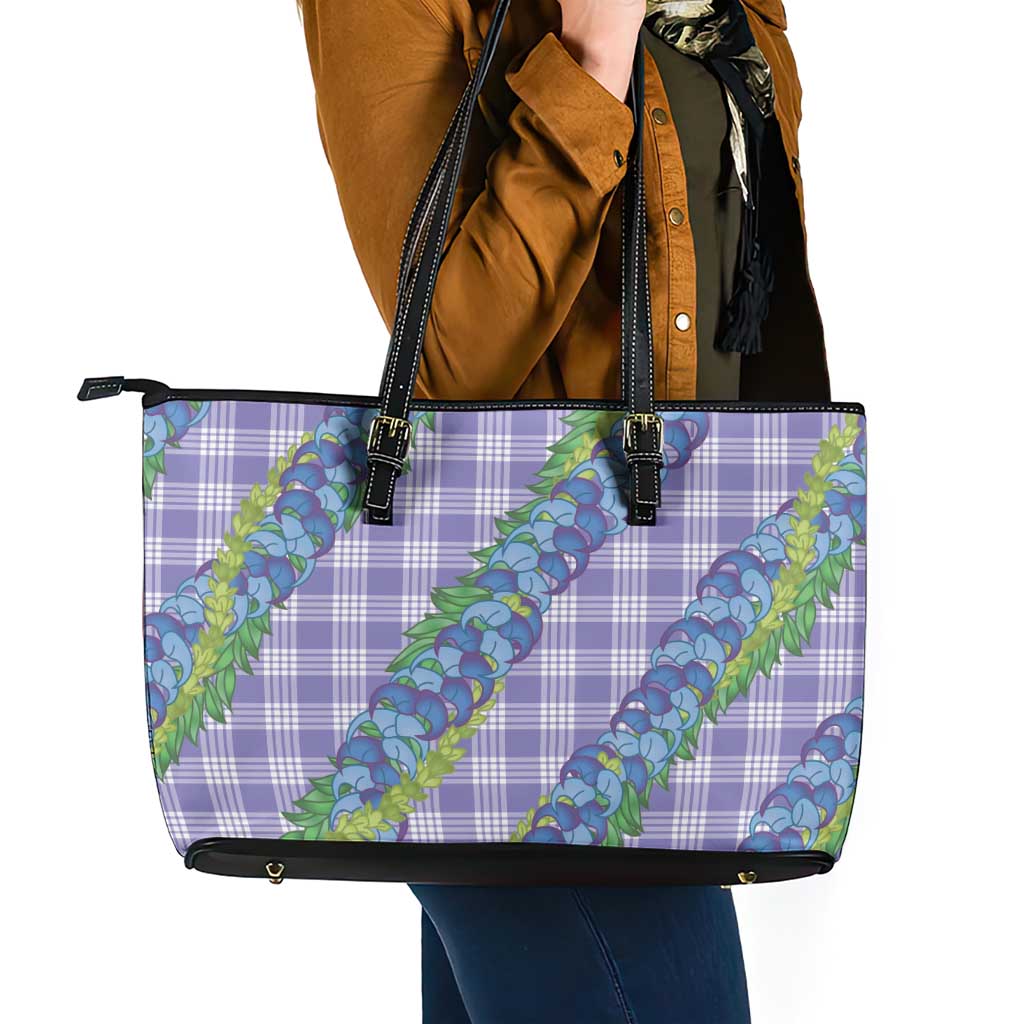 Hawaii Jade Vine Lei Leather Tote Bag Aloha Palaka Motif - Purple - Polynesian Pride