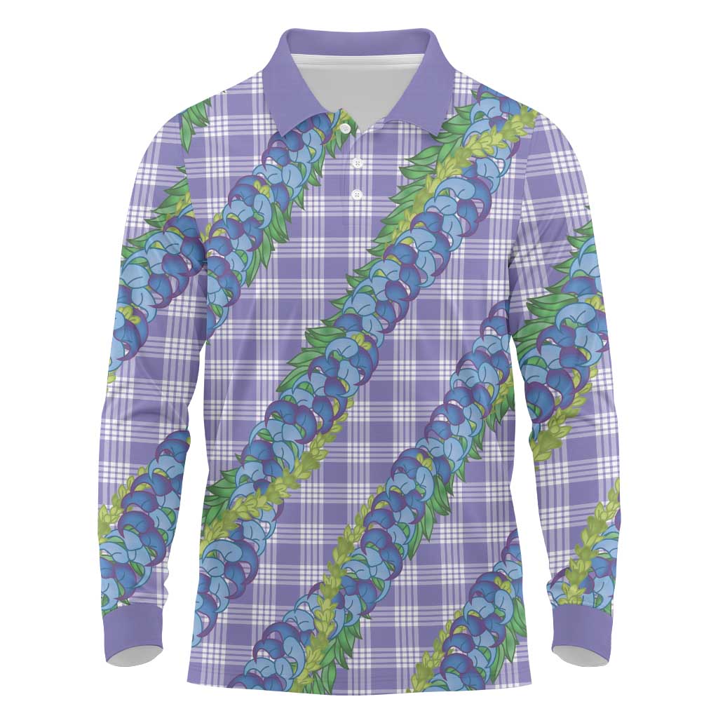 Hawaii Jade Vine Lei Long Sleeve Polo Shirt Aloha Palaka Motif - Purple - Polynesian Pride