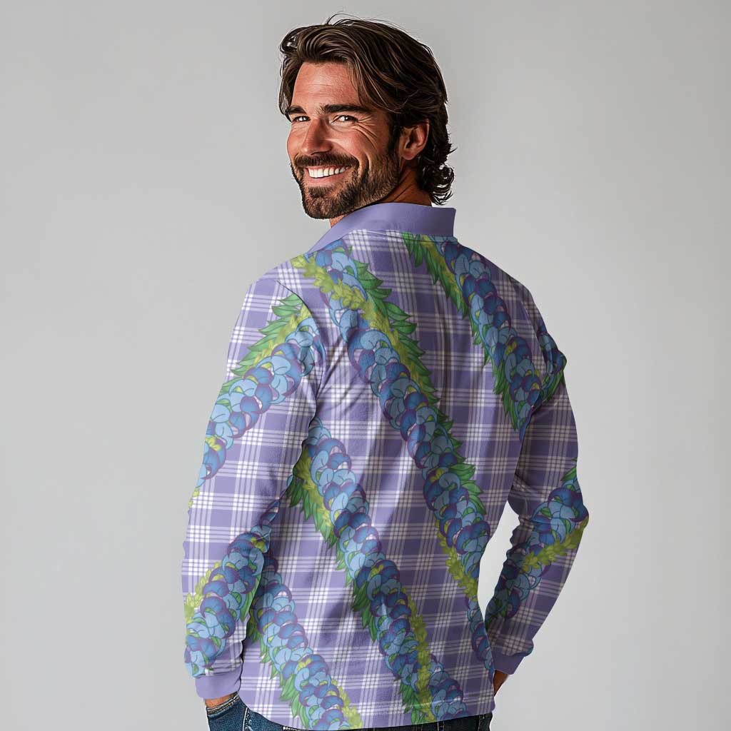 Hawaii Jade Vine Lei Long Sleeve Polo Shirt Aloha Palaka Motif - Purple - Polynesian Pride