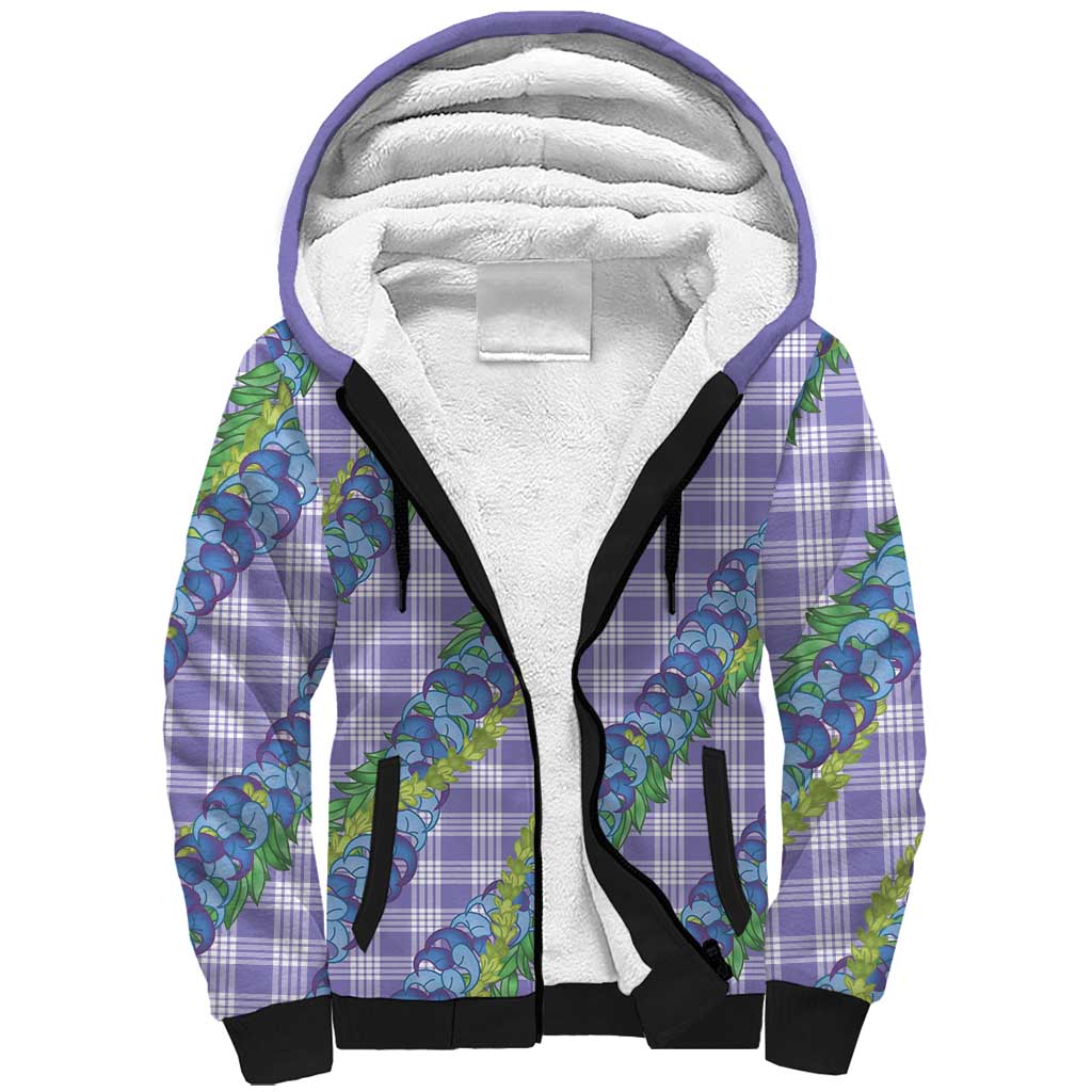 Hawaii Jade Vine Lei Sherpa Hoodie Aloha Palaka Motif - Purple - Polynesian Pride