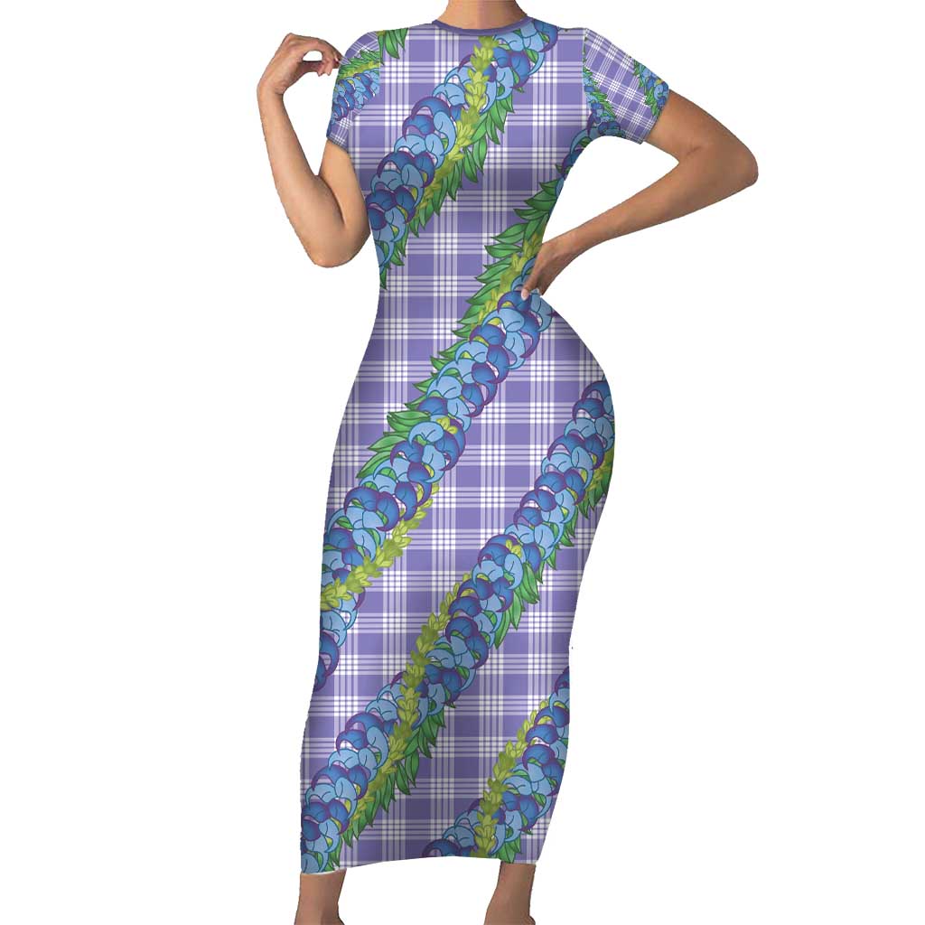 Hawaii Jade Vine Lei Short Sleeve Bodycon Dress Aloha Palaka Motif - Purple - Polynesian Pride